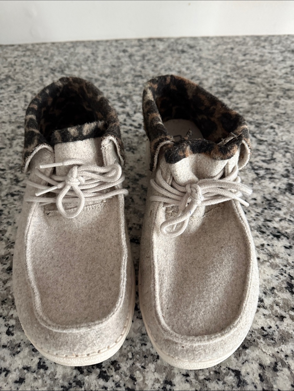 Hey Dude Women’s Cream Moccasins with Leopard Collar Accent
